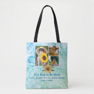 Best Mother Ever 3 Photo Collage Teal Amethyst Tote Bag