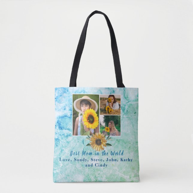 Best Mother Ever 3 Photo Collage Teal Amethyst Tote Bag (Front)