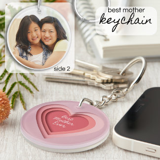 Best Mother Ever Custom Photo Heart Keychain