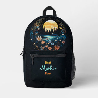 Best Mother Ever Fairy Wildflowers Full Moon Night Printed Backpack