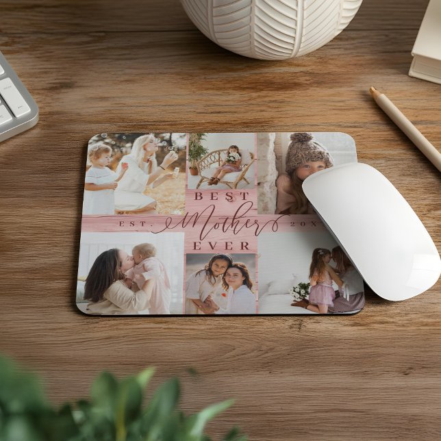 Best Mother Ever Photo Collage Pink Woodgrain  Mouse Pad (Best Mother Ever Photo Collage Pink Woodgrain Mouse Pad)