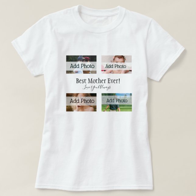 Best Mother Ever Photo Collage White Script Black T-Shirt (Design Front)