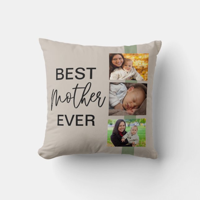 Best Mother Ever Photo Template Modern Throw Pillow (Front)