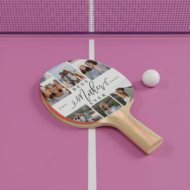 Best Mother Ever Script Mother's Day Photo Collage Ping Pong Paddle (Best Mother Ever Script Mother's Day Photo Collage Ping Pong Paddle)