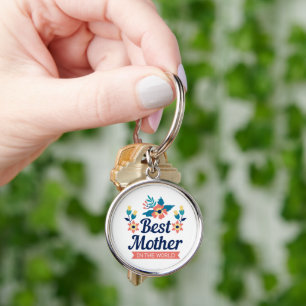Best mother in the world, navy blue floral keychain