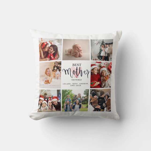 Best Mother Photo Collage Pink Heart Throw Pillow (Front)