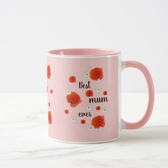 Best mum - daisies and poppies, custom  mug (Right)