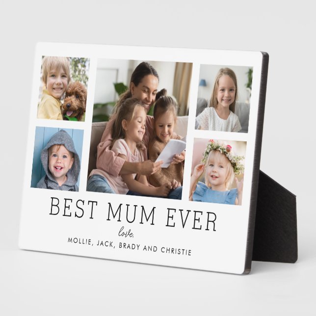 Best Mum Ever Children 5-Photo Collage Custom Plaque (Side)