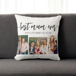 Best Mum Ever - Mother's Day Photo Collage Throw Pillow<br><div class="desc">Celebrate Mother's Day with the Best Mum Ever Photo Collage Throw Pillow. This personalized keepsake features a beautifully arranged collage of cherished photos, capturing special moments with your mum. Crafted from high-quality materials, it adds a stylish and sentimental touch to any space, perfect for displaying on a bed or couch....</div>