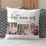 Best Mum Ever - Mother's Day Photo Collage Throw Pillow<br><div class="desc">Celebrate Mother's Day with the Best Mum Ever Photo Collage Throw Pillow. This personalized keepsake features a beautifully arranged collage of cherished photos, capturing special moments with your mum. Crafted from high-quality materials, it adds a stylish and sentimental touch to any space, perfect for displaying on a bed or couch....</div>