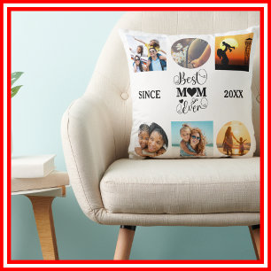 Best Mum Ever Photo Collage Elegant Script Heart Throw Pillow