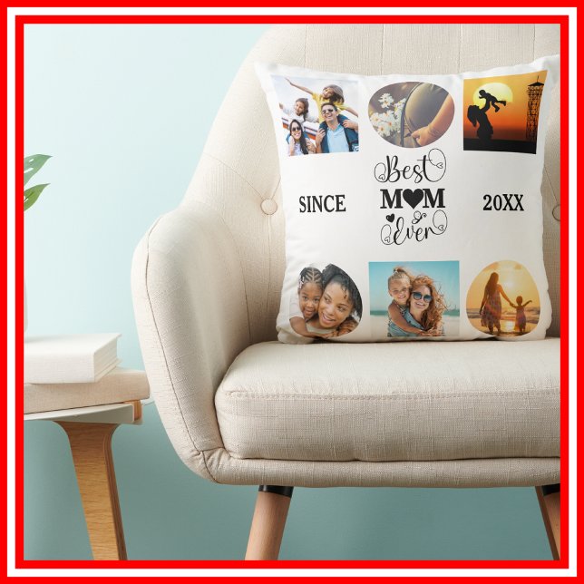 Best Mum Ever Photo Collage Elegant Script Heart Throw Pillow (Creator Uploaded)