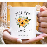 Best Mum Ever | Pretty Rustic Sunflowers Coffee Mug<br><div class="desc">This colourful and stylish mug says "best mum ever" in rustic,  handwritten script and features a watercolor bouquet of sunflowers in shades of yellow and gold with green leaves,  for a gift your mother will love.</div>