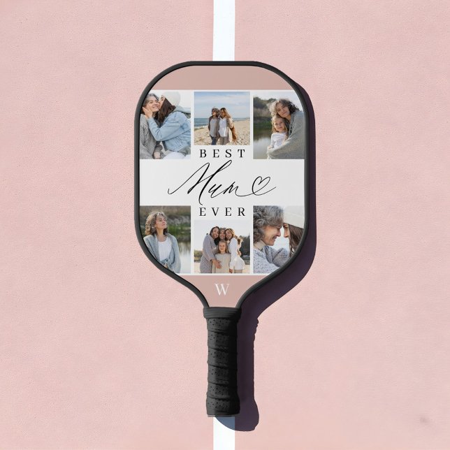 Best Mum Ever Script Mother's Day 6 Photo Collage Pickleball Paddle (Best Mum Ever Script Mother's Day 6 Photo Collage Pickleball Paddle)