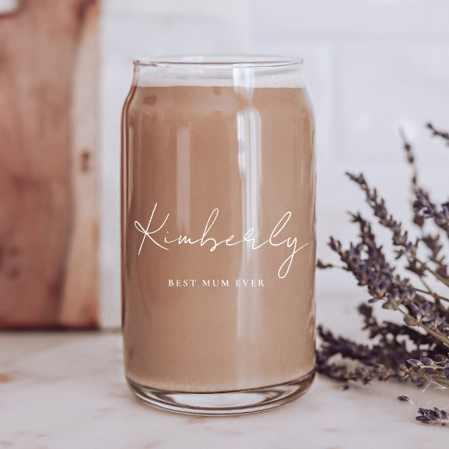 Best Mum Ever White Script Monogram Can Glass (Creator Uploaded)