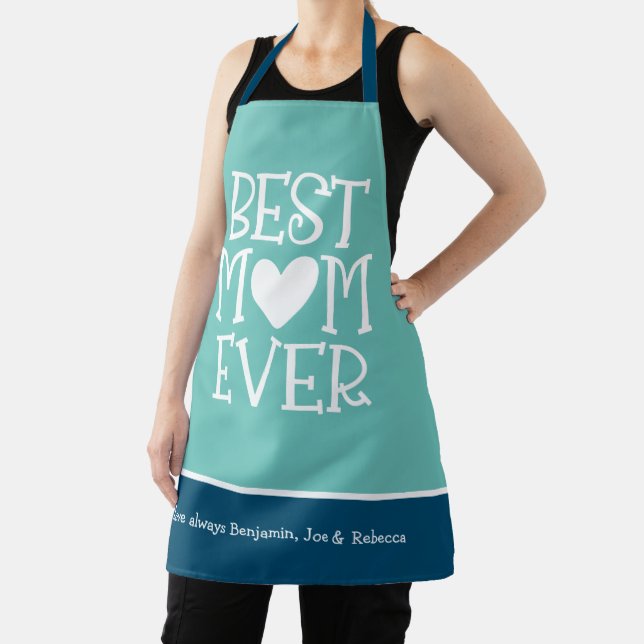 Best Mum Mom Ever Heart Teal Turquoise Apron (Insitu)