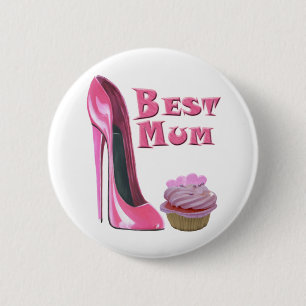 Best Mum Pink Stiletto Shoe and Pink Cupcake Gifts 2 Inch Round Button