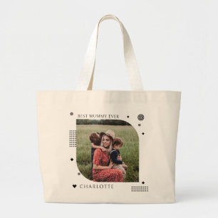 Best Mummy Ever Name Photo Trendy Simple Modern Large Tote Bag