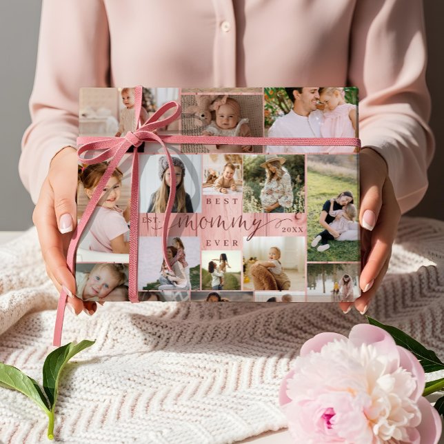 Best Mummy Ever Photo Collage Pink Woodgrain Wrapping Paper Sheet (Best Mummy Ever Photo Collage Pink Woodgrain Wrapping Paper Sheets)