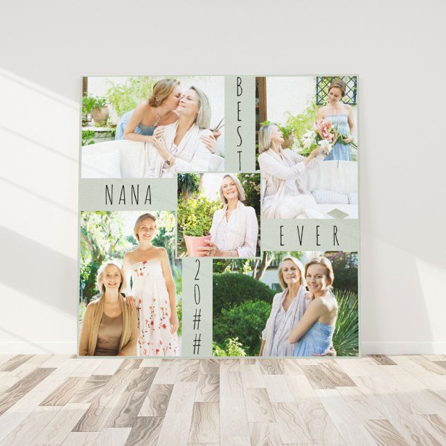 Best Nana Ever 5 Photo Collage Green Square Canvas Print (Creator Uploaded)