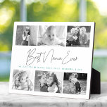 Best Nana Ever 6 Photo Collage Modern Grey Script Plaque<br><div class="desc">“Best Nana Ever.” She’s loving every minute with her grandkids. A stylish, simple visual of soft grey handwritten script and soft turquoise blue sans serif typography overlay a white background. Add six, cherished photos of your choice and customize the name(s)/message, for the perfect modern, stylish, personalized photo plaque she’ll treasure...</div>