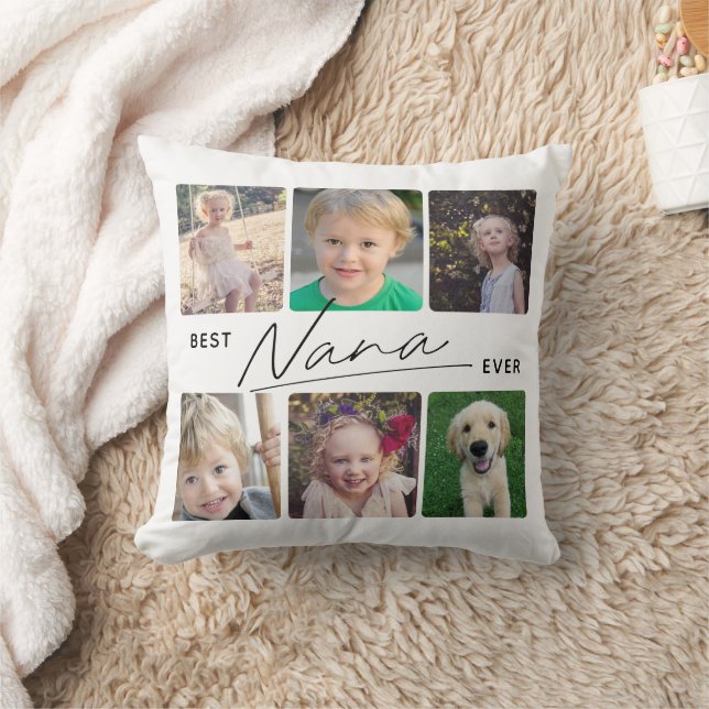 Best Nana Ever Calligraphy 6 Photo Collage Throw Pillow (Blanket)