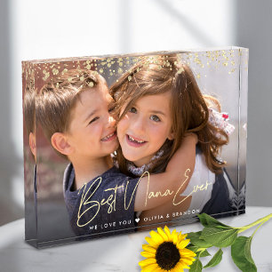 Best Nana Ever Gold Glitter Script Custom Name Photo Block