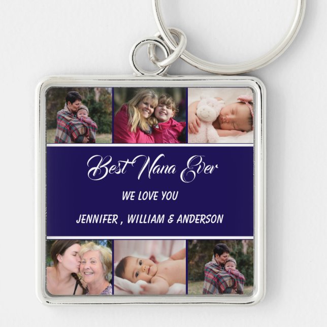 Best Nana Ever Grandchildren Photo Collage Names Keychain (Front)