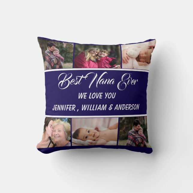 Best Nana Ever Grandchildren Photo Collage Names Throw Pillow (Front)