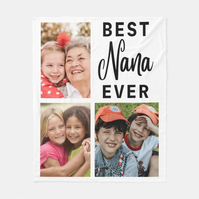Best Nana Ever Grandkids 3 Photo Collage   Fleece Blanket (Front)
