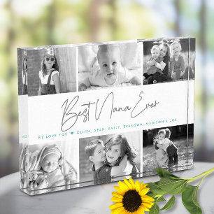 Best Nana Ever Modern Grey Script Custom Collage 6 Photo Block