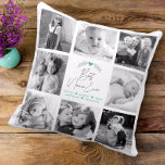 Best Nana Ever Modern Script 8 Photo Collage Chic Throw Pillow<br><div class="desc">“Best Nana Ever.” She’s loving every minute with her grandkids. . A stylish, simple visual of soft grey handwritten script and leaf heart laurel, along with soft turquoise blue sans serif and script typography overlay a white background. A white heart and your personalized message overlay soft turquoise on the back....</div>
