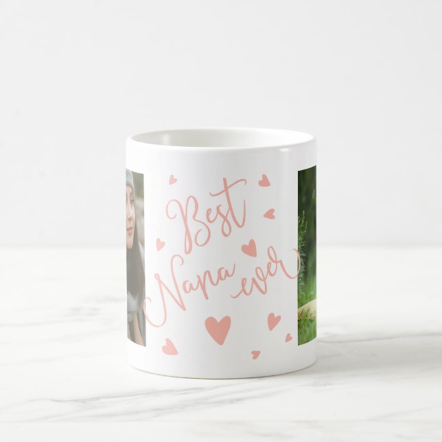 Best nana ever pastel pink hearts 2 photos collage coffee mug (Center)