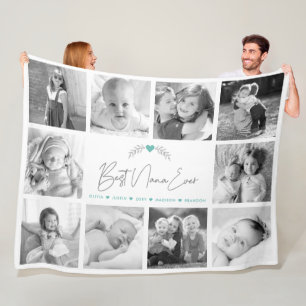 Best Nana Ever Script 10 Photo Collage Modern Chic Fleece Blanket