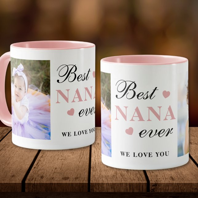 Best Nana Ever We Love You  Grandkids 2 Photo Pink Mug (Creator Uploaded)