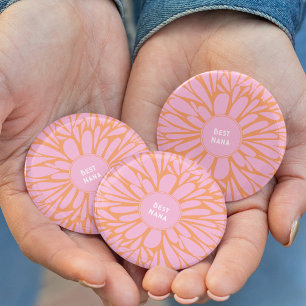 Best nana floral burst pastel orange pink 2 inch round button