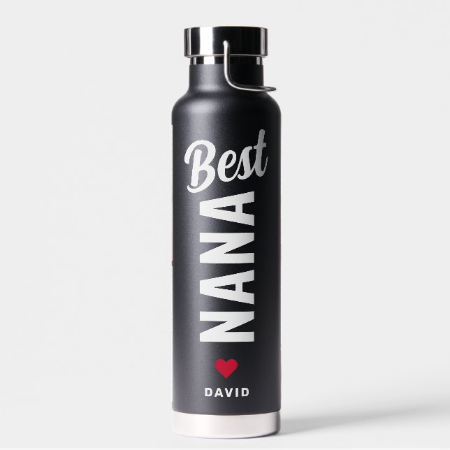 Best Nana | Grandma Custom Name 4 Photo  Water Bottle (Left)