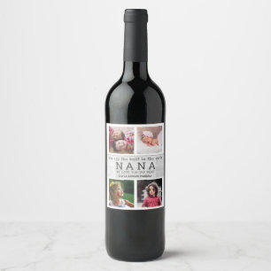 Best Nana Mothers Day 4 Photo Collage Grey Wood  Wine Label