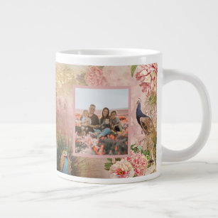 Best Nana Pink Floral Peacock Photo Mothers Day Large Coffee Mug