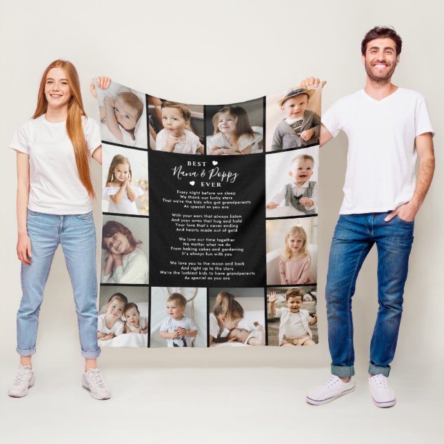 Best Nana & Poppy Ever 12-Photo Collage Modern Fleece Blanket (In Situ)