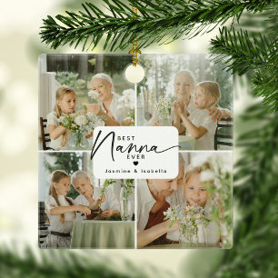 Best Nanna Ever 4 Photo Collage Personalized Ceramic Ornament