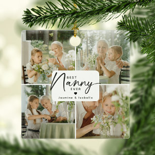 Best Nanny Ever 4 Photo Collage Personalized Ceramic Ornament