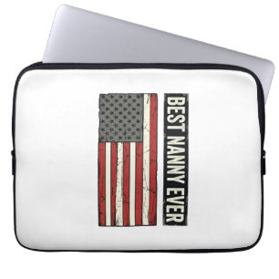 Best Nanny Ever Patriotic Vintage Flag Shirt Desig Laptop Sleeve
