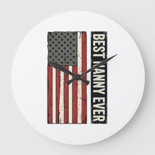 Best Nanny Ever Patriotic Vintage Flag Shirt Desig Large Clock