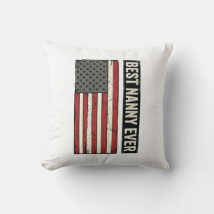 Best Nanny Ever Patriotic Vintage Flag Shirt Desig Throw Pillow