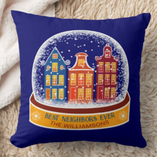 Best Neighbours Ever Houses Snowglobe Christmas Throw Pillow