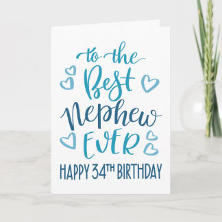 Best Nephew Ever 34th Birthday Typography in Blue Card