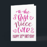 Best Niece Ever 18th Birthday Typography in Pink Card<br><div class="desc">Simple but bold typography in pink tones to wish your Best Niece EVER a Happy 18th Birthday. © Ness Nordberg</div>
