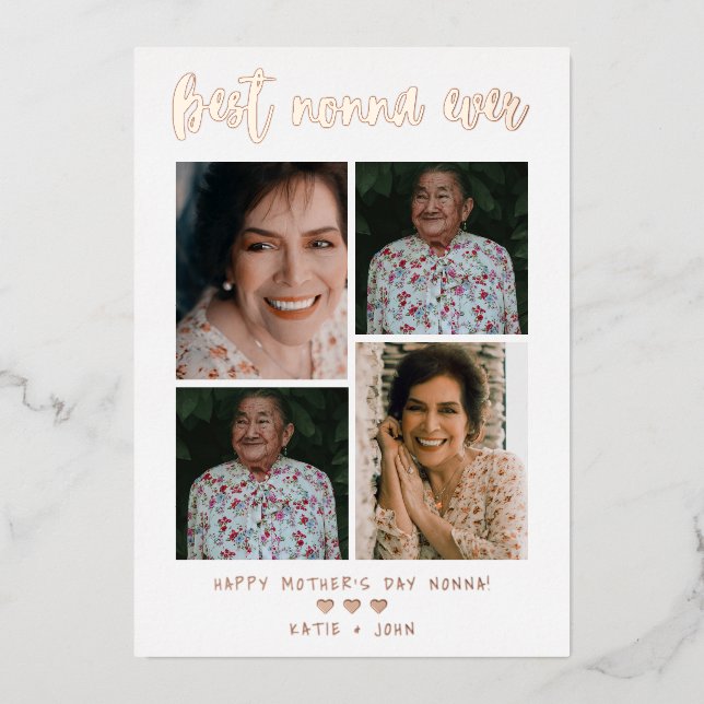 Best Nonna Ever Calligraphy Script 4 Photo Collage Foil Holiday Card (Front)