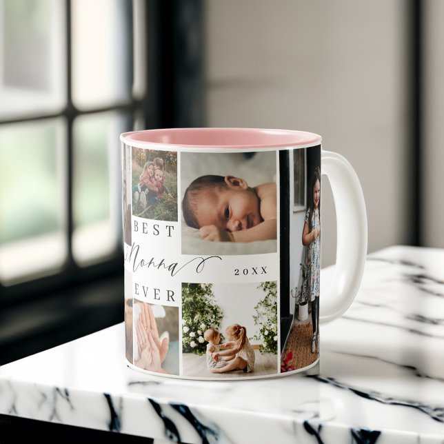 Best Nonna Ever | Elegant Script 8 Photo Collage Two-Tone Coffee Mug (Best Nonna Ever | Elegant Script 8 Photo Collage Two-Tone Coffee Mug)